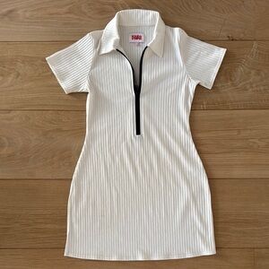 Solid & Stripes - White Ribbed Zip Mini Dress w/ Polo Collar - Womens L